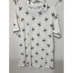 New Denim & Flower Woman's White Flamingo Surfboard Shirt American Flag USA  XL